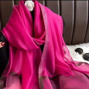 Scarf Rose Red (Fuscia Pink) With Subtle Glitter Golden Trim Large